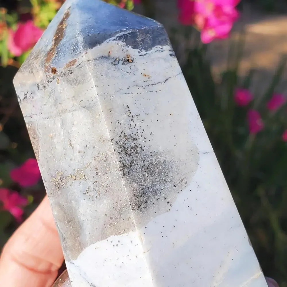 Ocean Jasper Blue Pink Druzy Sea Crystal Tower Point 508 grams